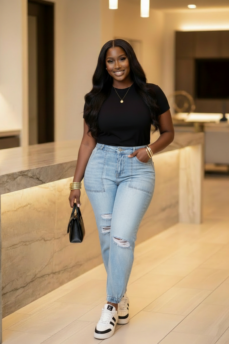 She snapped distress jogger